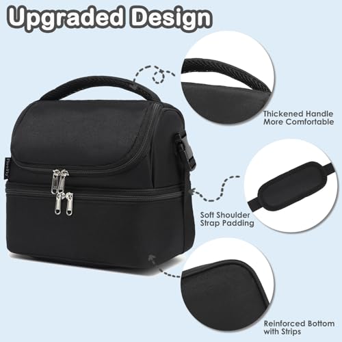 FlowFly Double Decker Cooler Insulated Lunch Bag Large Tote for Boys, Girls, Men, Women, With Adjustable Strap,Black - color: Black