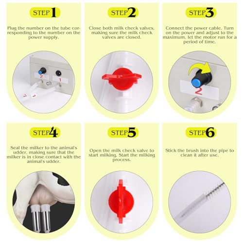 3l Electric Milking Machine for Cow| Pulsation Vacuum Pump| Save Labor | Portable Milker Machine Automatic Plug-in Speed Adjustable Milking Supplies with Milk Bucket, Tube, Brush for Farm Pasture