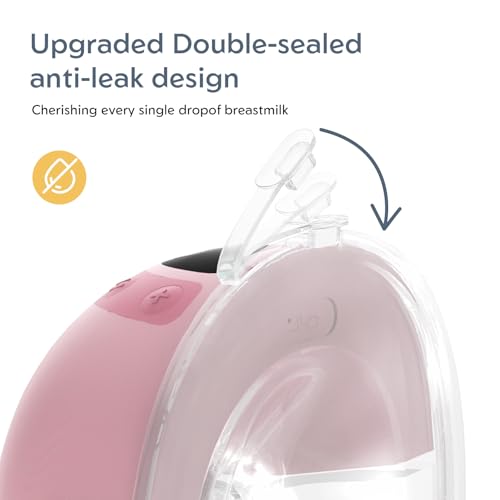 MomMed S33 Wearable Breast Pump with Case, Hands-Free Double Electric, 6oz | Ultra Quiet 45dB In-Bra Pump, Night Light, One-Tap Pause, Leakproof, BPA Free, 17/19/21mm Flange Inserts for Work Travel - color: Pink