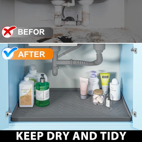 TigeJoy Under Sink Mats for Kitchen Waterproof 28" x 19", Cabinet Liner | Leak-Proof Silicone Mat Sink Protector, Kitchen Essentials Organizer and Storage,Boot or Shoe Tray, Pet Feeding Mat - color: Black, size: 19"W x 28"L