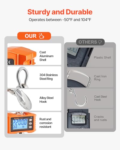VEVOR Digital Crane Scale, 2200 lbs/1000 kg, Industrial Heavy Duty Hanging Scale with Remote Control, Cast Aluminum Case & LCD Screen, High Precision for Construction, Factory, Farm, Hunting (Orange) - style: 2200BLS