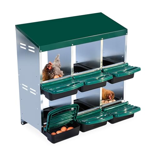 Chicken Nesting Box, 6 Hole 2 Layer Hen Nest Boxes, Roll Away Eggs Laying Boxes,Cleanable Pull Out Hen Roosting Boxes - size: Green- 6 compartment