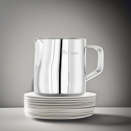 Dailyart Small Milk Frothing Pitcher 6.8oz/200ml Milk Steamer Cup | 304 Stainless Steel Milk Frother Cup with Scale & Special Dripless Spout, Frother Cup Espresso Machine Accessories - size: 6.8 Ounces
