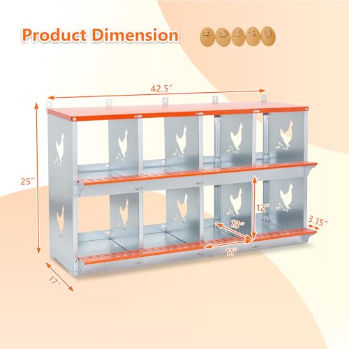 8 Compartment Galvanized Steel Nesting Box Wall Mount | Galvanized Steel Rustproof & Weather Resistant|Vented Design Keeps Interior Dry & Odor Free|Tool-Free Assembly - size: 42.5"L x 17.0"W x 25.0"H