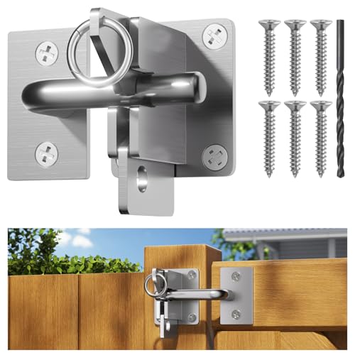 Hulave 304 Stainless Steel Fence Gate Latch, Self-Locking Gravity Gate Latch, Heavy Duty Privacy Gate Latch for Wooden Fence, Metal Gate & Vinyl Fence Gate Hardware (Silver) - color: Silver