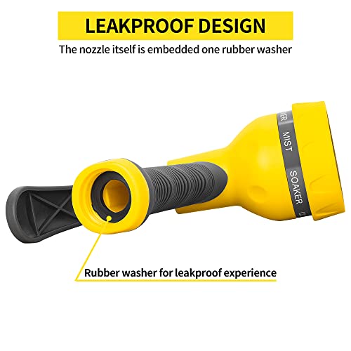 AUTOMAN-Garden-Hose-Nozzle,ABS Water Spray Nozzle with Heavy Duty 7 Adjustable Watering Patterns,Slip Resistant for Watering Plants,Lawn& Garden,Washing Cars,Cleaning,Showering Pets - Yellow - color: Yellow