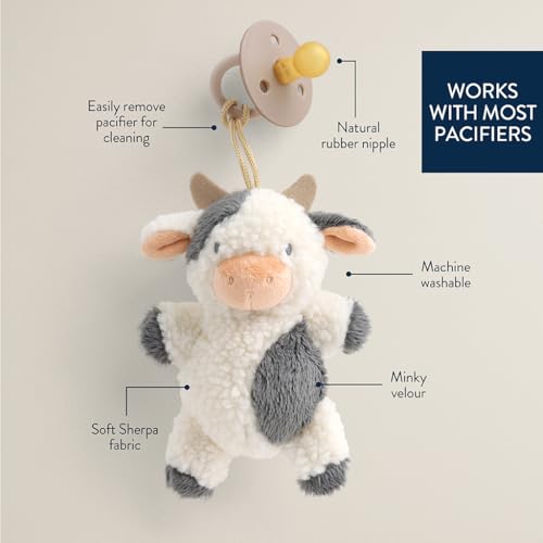 Itzy Ritzy Pacifier & Lovey Set - Natural Rubber Pacifier with Plush Cow | Natural Rubber Pacifier with Detachable Bear Lovey, Soft Cotton Fabric, Large Vent Holes, and Soothing Comfort for Babies - color: Cow