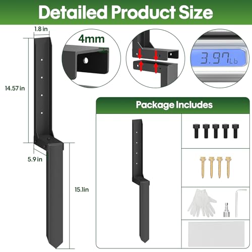 Fence Post Repair Kit 1 Pack, 8mm Double-Layer Post Anchor for Wood Posts | Heavy Duty & Anti-rust Post Anchor, Quick Fix Leaning/Broken 4x4/6x6 Wood Posts Support