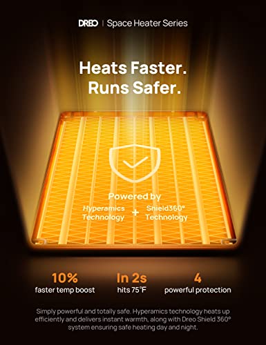 DREO Space Heater for Bathroom and Indoor, Safe and Quiet Portable Heater | ALCI Safety Plug, 41-95°F Digital Thermostat, Remote, 70°Oscillating, 12h Timer, 5 Modes, 1500W PTC Ceramic Heater