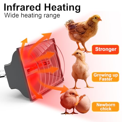 2 PACKS Chicken Coop Heater, Aluminum Brooder Heater Lamp for 30 Chicks or Duckling, 4*250 Watts Heating Plate Lamp Tube with 2 Adjustable Temperature & 8 feet Iron Chain for Amphibians Livestock, Pet - color: Grey-2Pack
