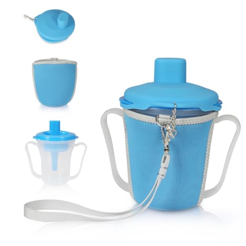 Dysphagia Regulating Drinking Cup with Silicone Lid Cover and Cup Sleeve Set for Swallowing and Disorders People,Helps to Prevent Choking - color: Cup+Cup Sleeve+Lid Cover Set-Blue