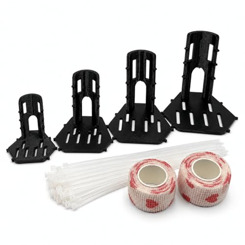 4 Sizes Poultry Leg Splint Set, Chicken Foot and Leg Support Brace Kit with Cohesive Wrap and Cable Ties, Black PET Splints for Chickens, Ducks and Geese
