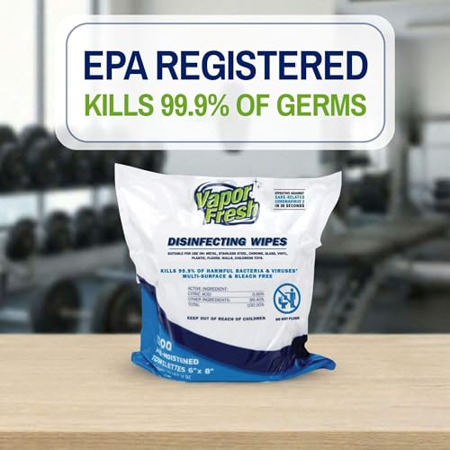 Vapor Fresh Disinfecting Wipes For Gym Equipment, 1200 Count, 1 Roll | Gym wipes, Free of quats, Refill rolls, Kills germs, Fits all dispensers, For treadmills weights benches and more - size: 1200 Count (Pack of 1)