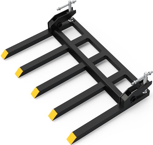 48" Clamp on Debris Forks 2500 lbs Loader Bucket Fork | Heavy duty clamp on pallet forks and debris forks attachments fit for loader bucket, skid steer, and tractor. - size: 48 IN