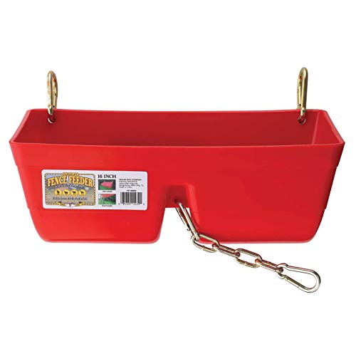 Little Giant FF16RED 9 Quart Heavy Duty Plastic Feed Trough Bucket Fence Feeder with Clips for Livestock & Pets, Red (4 Pack)