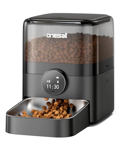 oneisall Automatic Cat Feeder for Large Kibble and Snacks, 12 Cups/3L Timed Pet Feeder for Cats Indoor, Programmable Dry Food Dispenser (Black) | Large Kibble and Snacks, 12 Cups/3L, Programmable Dry Food Dispenser, Corded, Black