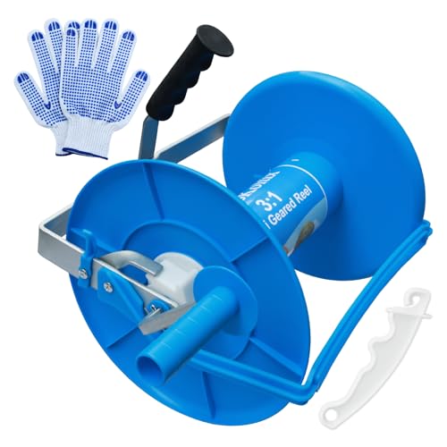 3:1 Geared Electric Fencing Reel, Integrated Wire Guide for Constant Tension & Auxiliary Unwinding Handle - Heavy Duty Farm Garden Livestock Fencing - size: 0ft x 1 Large Reel