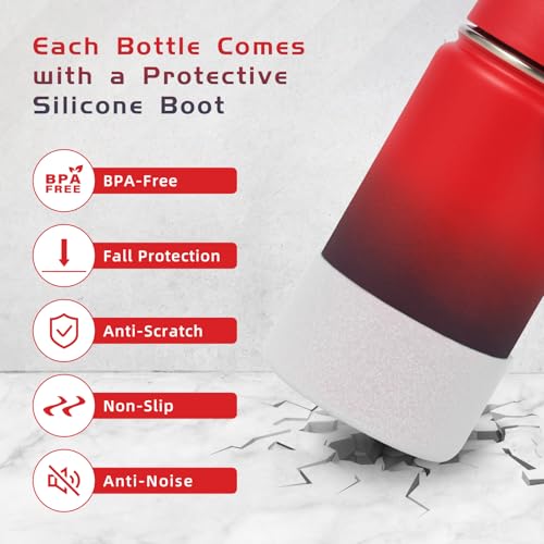 Volhoply 14oz KIds Stainless Steel Insulated Leakproof Water Bottle with Straw Lid and Silicone Boot,BPA-Free Easy Use for Boys&Girls,Double Wall Vacuum Bottles(Red Purple,1) - color: Red Purple