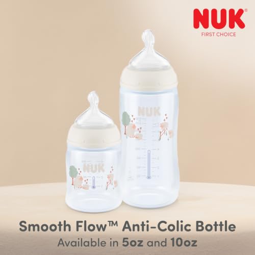 NUK First Choice Smooth Flow Anti-Colic Bottle Peach, 5 oz. Baby Bottle with SafeTemp Temperature Indicator, Newborn Essentials, 1-Pack - color: Peach Sheep
