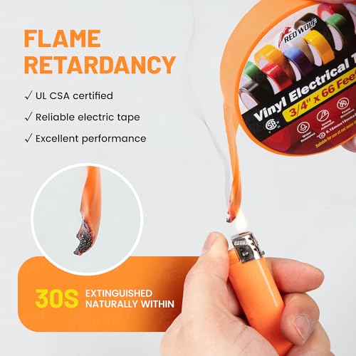RED WOLF 10 Pack Orange Electrical Tape 3/4 Inch x 66 Ft Industrial Grade UL/CSA Listed 7 Mil Thick Flame Retardant High Temp Waterproof Electrical PVC Tape Electric Super Vinyl Rated 600V - color: Orange