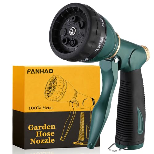 FANHAO 8 Spray Patterns Metal Garden Hose Nozzle with Hands-Free Lock | Rustproof Leak Proof Metal, Comfortable Non-Slip Handle, High Pressure Hose Sprayer Nozzle for Plant, Car & Pet Washing - color: Green
