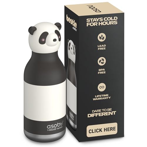asobu Bestie Water Bottle, Cute Collectible Character, Leak Proof, BPA Free | 16 oz, Stays Cold 24 Hours, Double Wall Vacuum Insulation, Food Grade Stainless Steel, Spill Resistant, Great Gift Idea - color: Panda