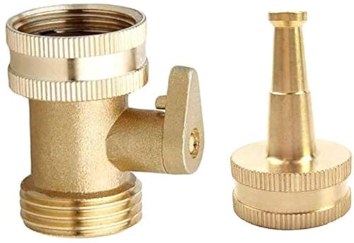 Heavy Duty Brass Jet Sweeper Sprayer Nozzle with Garden Hose Shut Off Valve Connectors - size: 6 x 12 x 8 cm