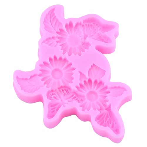 Mujiang Flower Silicone Molds Daisy Rose Butterfly Fondant Mold Set of 4 | Hibiscus Flower Butterfly Chocolate Mold Wedding Birthday Cake Decorating Cupcake Topper Candy Polymer Clay Gum Paste - color: Style J