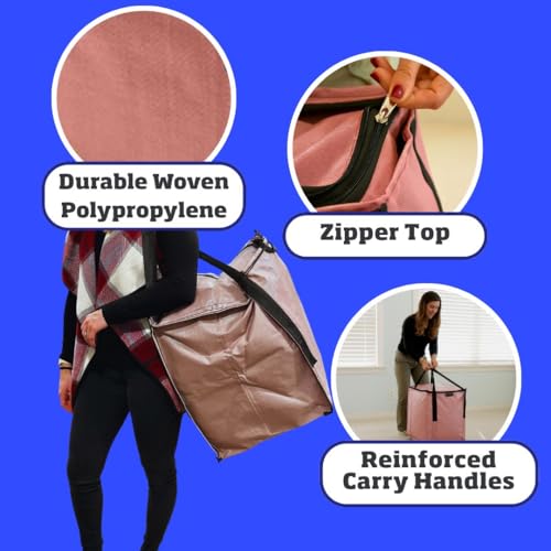 DURASACK 22-Gallon Zipper Top Heavy Duty Storage Tote Bags, Single, Mauve | Rugged Woven Polypropylene Moving Bag, Reusable Self-Standing Design, Holds up to 500 Pounds - color: Mauve, size: Medium