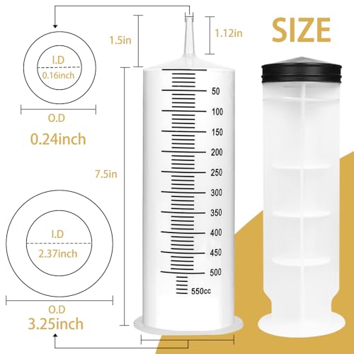 3 Pack 550ml Syringes with 55.1 Inch Tube and Needle 8G 1.5”, Sterile Syringe Individually Packaged for Labs, Liquid Measuring, Feeding Pets,Oil, Glue - style: 550ml