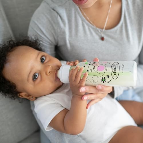 Dr. Brown's Natural Flow Anti-Colic Options+ Narrow Baby Bottle, Squirrel & Goat, 8 oz/250 mL, with Level 1 Slow Flow Nipple, BPA Free, 0m+, (Pack of 12) - color: Pink & Yellow (Squirrel & Goat), size: 1 Count (Pack of 12)