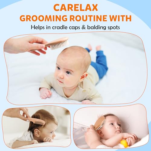 Baby Hair Brush & Comb Set, Organic Wooden Hairbrush Natural Goat Bristles for Newborns & Toddlers, Ideal for Cradle Cap & Itching, Perfect Shower and Registry Gift for Infant, Toddler (3 Piece Set) - size: 3 Piece Set
