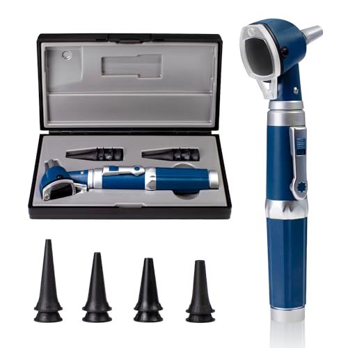 Scian Otoscope - Ear Scope with Light, Fiber Optic Otoscopes with Hard Plastic Case, Pocket Diagnostic Ear Infection Detector for Kids Adults Home Use (Blue) - color: Blue