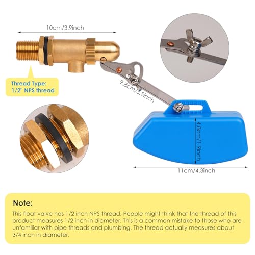 2 Pcs Brass Float Valve 1/2 Inch, Water Tank Float Valve Auto Fill | Adjustable Arm, Water Float Valve for Pond, Water Tank, Water trough, Water Feature, Swamp Cooler, Stock Tank, Fountain, Pool - style: 1/2 Inch