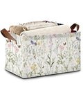 Wildflowers Butterfly Storage Baskets,Plants Botanical Foldable Large Capacity Organizer Bins with Waterproof Lining and Leather Handles for Closet,Shelf,Bedroom 17x11.5x10Inch - color: Wildflowers Butterfly Plants Botanical