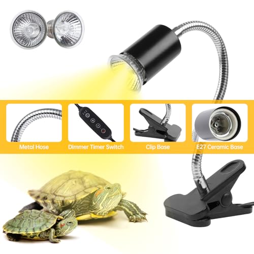 Turtle Basking Light (Cycle Timer), Tortoise Lamp UVA UVB Heat Bulbs -2 Pack 50W, 360°Rotatable Turtle UVA/UVB Basking Heat Light Bulb for Lizard, Beared Dragon