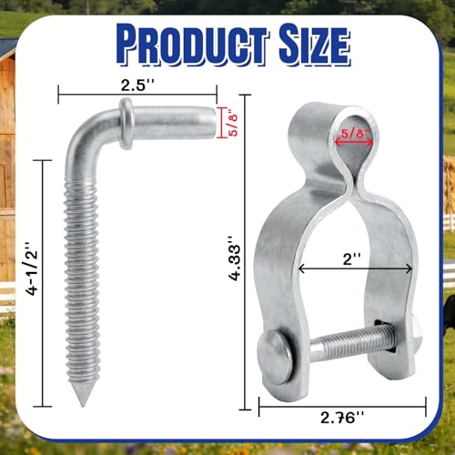 2 Pack Farm Gate Hinge Set, 5/8'' x 2'' Chain Link Female Hinge | 5/8" x 4-1/2" Wood Post Male Lag Screw Hinge Pin, Heavy Duty Fence Frame Gate Post Hinge Hardware for Fence Posts