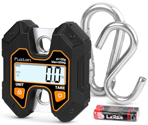 Fuzion Hanging Scale 440lb/200kg, Mini Crane Scale w/Stainless Steel Hook | No Setup Required, Hold/Tare Function, Large Display, Digital Hanging Scales for Weighing Animals, Hays, Fish, Travel Luggage - color: Black+Orange, size: 440LB