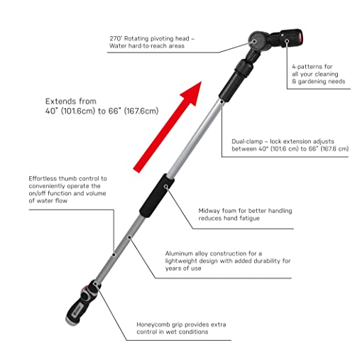 Eden 94625 Pro Metal 4-Pattern Thumb-Control Turbo Extension Watering Wand - style: Pro Metal 40" to 66"
