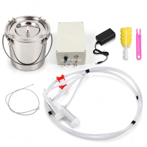Plug-in 5L Goat Milking Machine Adjustable Pulsating Vacuum Pump | with 304 Stainless Steel Milk Bucket, Adjustable Pulsation Frequency, Portable Compact Overall Design