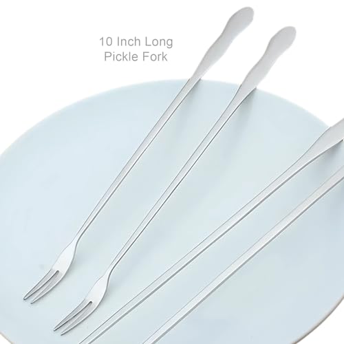 10 Inch Pickle Fork Set of 5, Stainless Steel Long Handle Pickle Grabber for Jars, Olive Forks, Cocktail Forks, 2-Prong Fruit Dessert Appetizer Forks