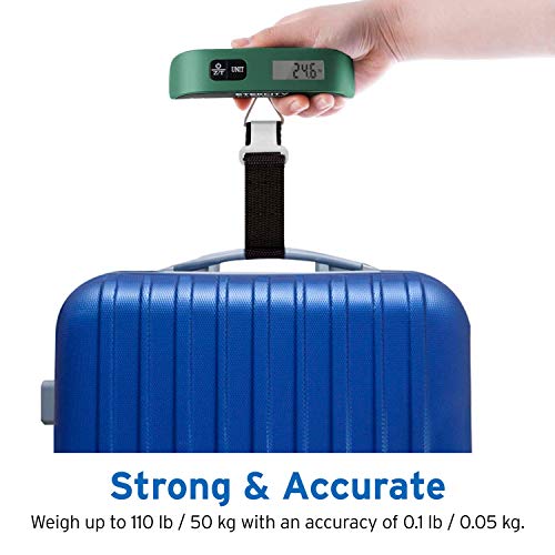 Etekcity Luggage Scale, Digital Weight Scales for Travel Accessories Essentials Suitcases , Portable Handheld Scale with Temperature Sensor, Rubber Paint, 110 Pounds, Battery Included | Travel Essentials, Air Travel, Suitcase, Hanging Hook, Rubber Grip, B