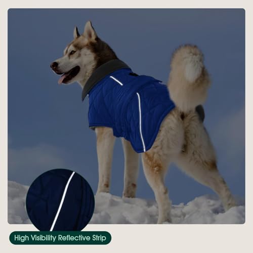 Kuoser Dog Coat Thermal Fleece Lined Dog Jacket, Adjustable Hook & Loop Dogs Coats for Medium Dogs Windproof Reflective Puppy Snow Jackets Pet Cold Weather Clothes with Harness Hole, Blue, M - color: Blue, size: Medium (Chest: 42 - 52CM / 16.53" - 20.47")
