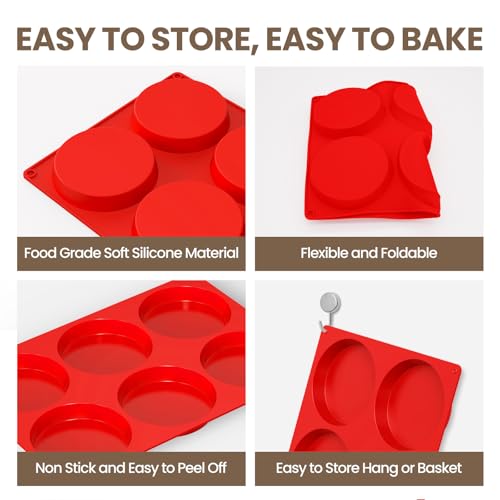 Redfly Silicone Egg Molds for Breakfast Sandwiches 3 Pcs, Non Stick 4 Inch Egg Bites Baking Pans, Jumbo Silicone Muffin Pans for Baking, Round Muffin Top Pan for Whoopie Pie Pan, Hamburger, Fruit Tart - size: 3pcs: 4 inch Jumbo