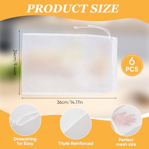 6Pack Nut Bag Strainer 14 x 10 Inch Cheesecloth Bags for Straining Nylon Cheese Cloth Bags Reusable Nut Milk Bag 200 Mesh Fine Mesh Bag for Straining Fruit Juice Cheese Coffee Tofu Yogurt Tea - size: 14 x 10Inch