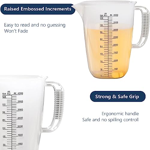 WhiteRhino 1 Gallon 134oz Measure Pitcher,US Conversion Chart, Extra Large Plastic Measuring Cup-Strong Food Grade, Graduated Mixing Pitcher for Lawn, Pool Chemicals,Home Hobbies,Motor Oil and Fluids - color: 1 Gallon / 134oz - Style 2
