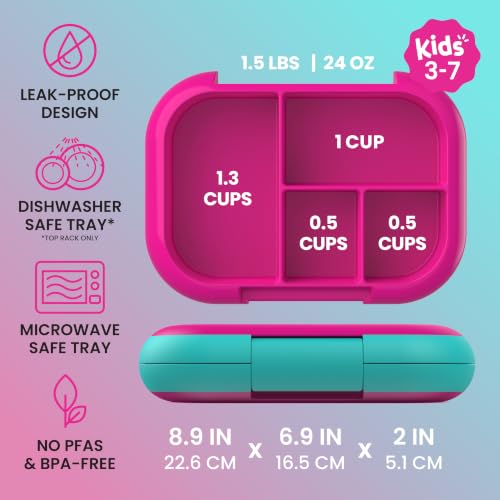 Bentgo Chill Kids 4-Compartment Bento Box Leakproof Lunch Box | Built-In Ice Pack, 3.3 Cup Capacity, BPA-Free, Microwave & Dishwasher Safe Tray, Ideal for Ages 3–7 (Fuchsia/Teal) - color: Fuchsia/Teal