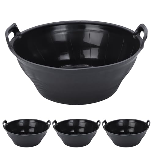 4Pcs Multi-purpose Flexible Feeder Pan, Large Feed Bucket for Animal Feeding, Livestock Water Bowl Chicken Dust Bath Tub for Horse Goat Pig Dog Farm Livestock Poultry