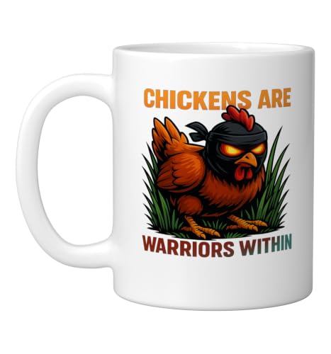 Chickens Are Warriors Within Funny Poultry Ninja Ceramic Mug, White, 11oz - color: White, size: 11 Ounces
