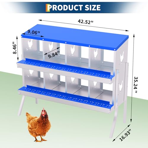 TrailBlaze Heavy-Duty Galvanized Steel Chicken Nesting Box - 8 Compartments, Roll Away Egg Collection, Rustproof, Ventilated, Easy Clean, Bracket Included - Blue, 8 Compartments, with Bracket - color: Blue, size: 8 Holes with Legs